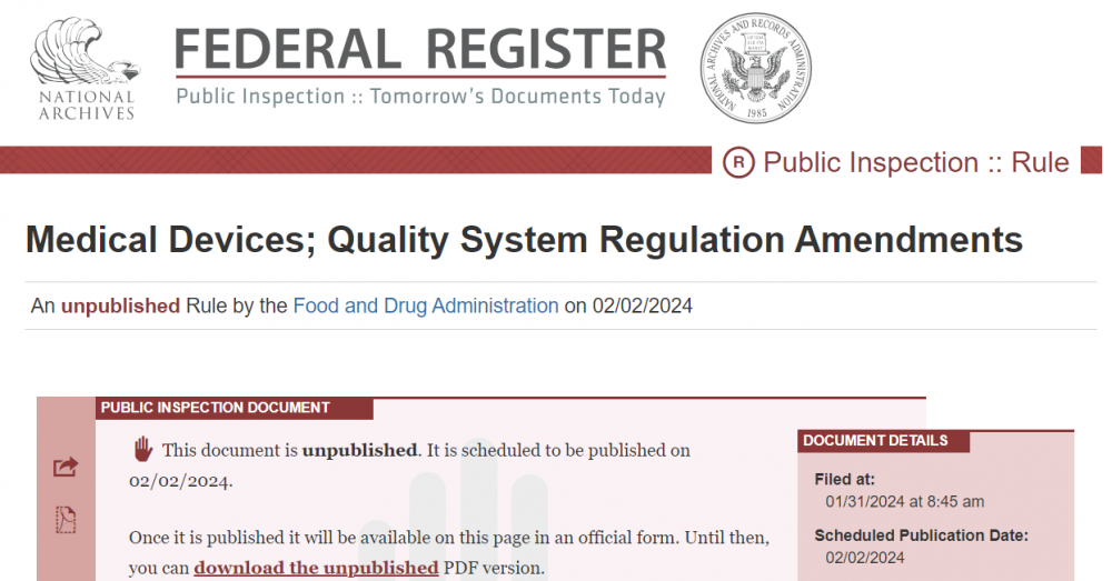与时俱进：QSR820正式修订，FDA医疗器械质量管理体系（QMSR）最终落地！
